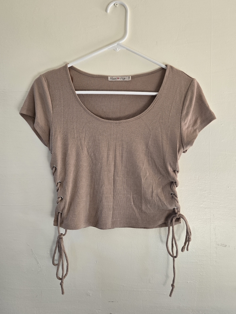 Taupe Ribbed Side-Tie Crop Top